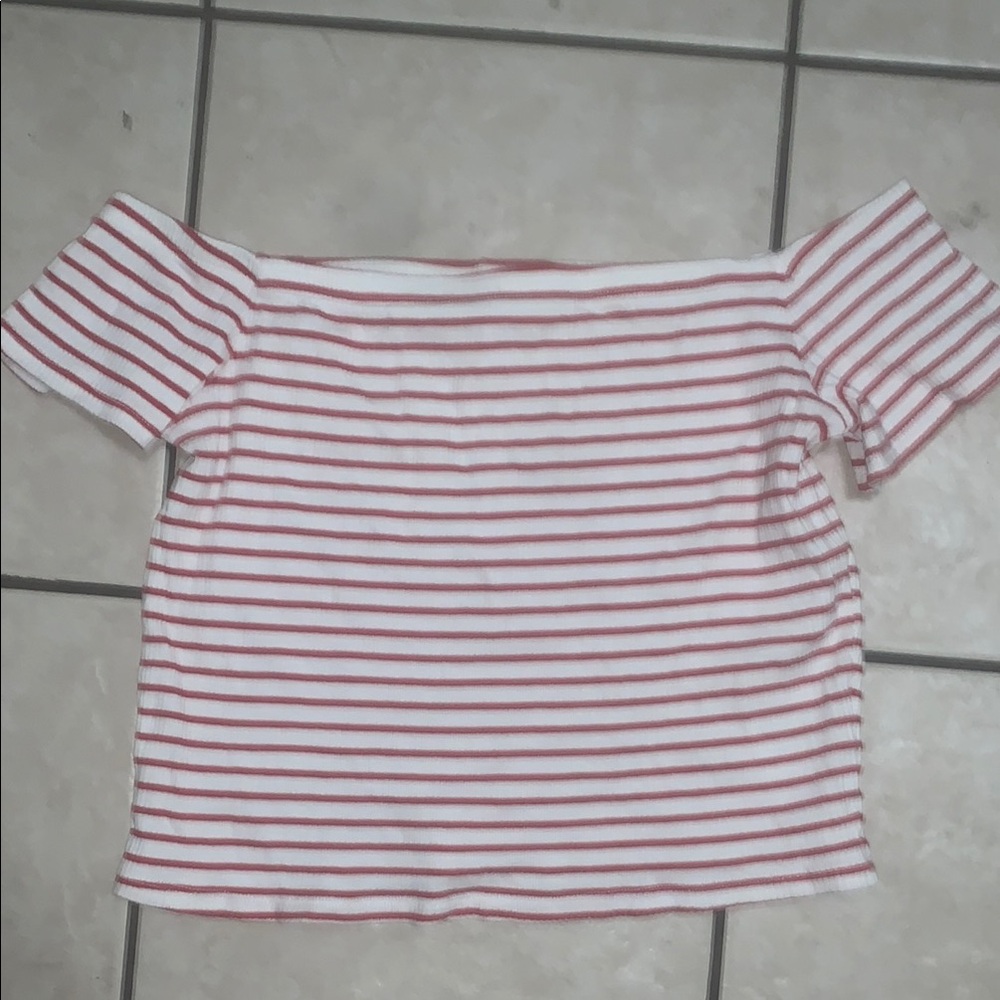 H&M Red and White Striped Off-shoulder Top